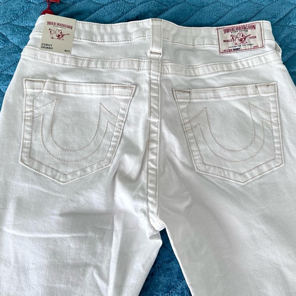 NWT True Religion “Optic White” Cream Ivory Ripped Skinny Curvy Jeans - W 31 - Picture 9 of 13